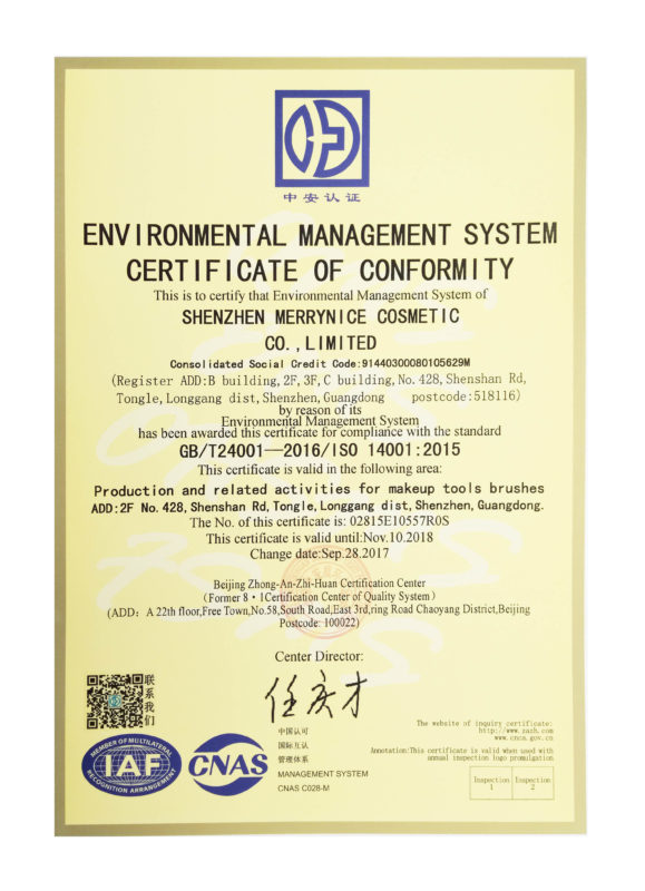Environmental Management System Certificate of Conformity